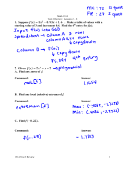 1. Suppose = &minus; . + . . Make a table of values with a starting value of 3