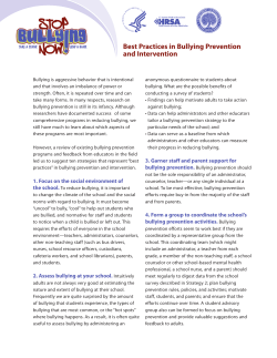 Best Practices in Bullying Prevention and Intervention
