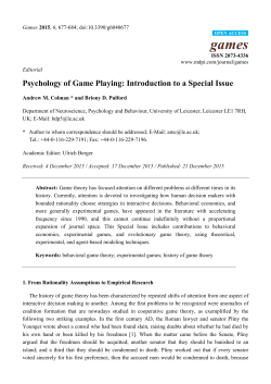 Psychology of Game Playing: Introduction to a Special Issue
