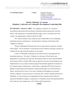 Dennis Yablonsky To Assume Allegheny Conference on Community