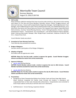Morrisville Town Council Business Meeting August 23, 2016, 6:30 PM