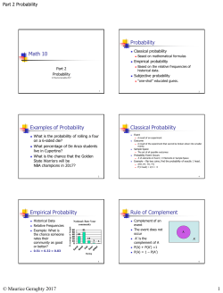 Math 10 Probability Examples of Probability Classical Probability
