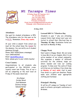 Newsletter 15 May 2014 - Mount Tarampa State School