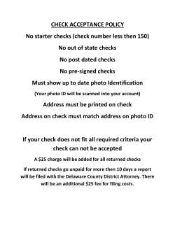 CHECK ACCEPTANCE POLICY No starter checks (check number