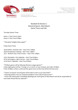 Baseball SA Division 1 Diamond Sports, West Beach Game Times