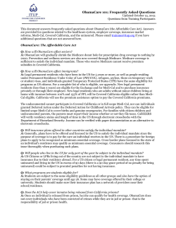 ObamaCare 101: Frequently Asked Questions Updated October 15