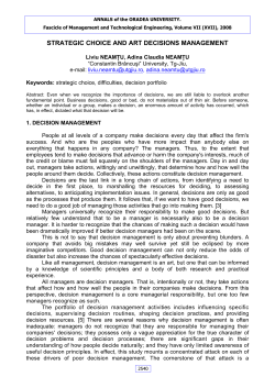 STRATEGIC CHOICE AND ART DECISIONS MANAGEMENT