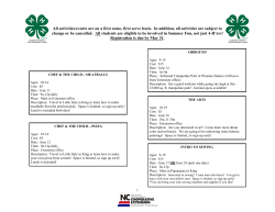 All activities/events are on a first come, first serve basis. In addition