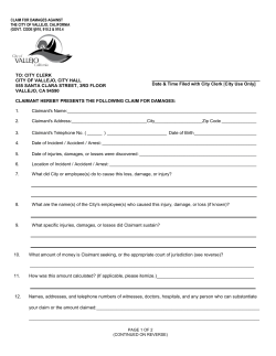 Claim Form - City of Vallejo