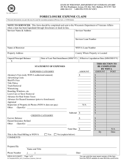 Foreclosure Expense Claim - Wisconsin Department of Veterans