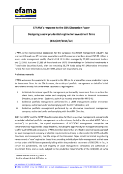 EFAMA`s response to the EBA Discussion Paper Designing a new