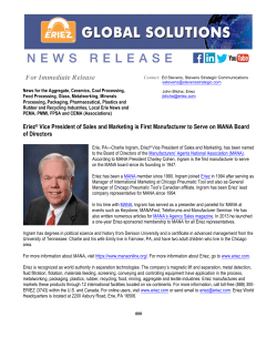 Eriez&reg; Vice President of Sales and Marketing is First Manufacturer