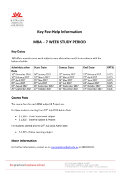 Key Fee-Help Information MBA – 7 WEEK STUDY PERIOD