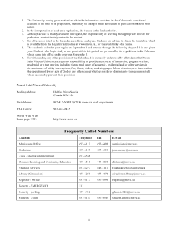 Frequently Called Numbers - Mount Saint Vincent University