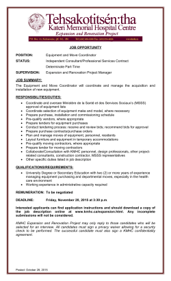 JOB OPPORTUNITY POSITION: Equipment and Move Coordinator