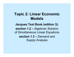 Topic 2: Linear Economic Models