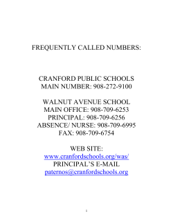 FREQUENTLY CALLED NUMBERS: - Cranford Public School District
