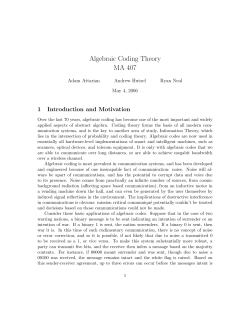 Algebraic Coding Theory MA 407