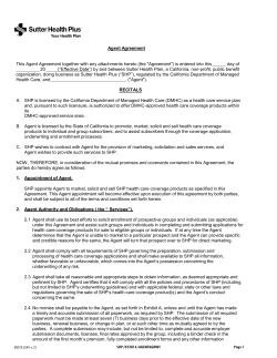 Agent Agreement - Sutter Health Plus