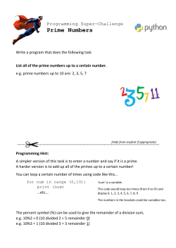 Prime Numbers - the Redhill Academy