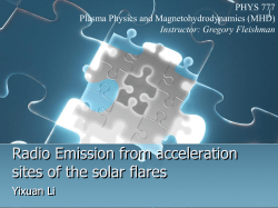 Radio Emission from acceleration sites of the solar flares