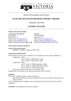 School of Economics and Finance ECON 404 ADVANCED