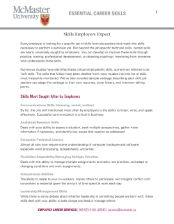 Skills Employers Expect - McMaster Employee Career Services