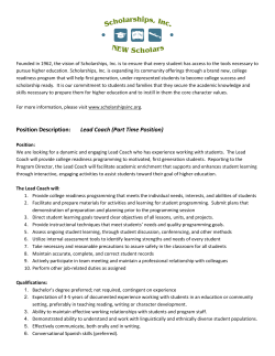 Position Description: Lead Coach (Part Time