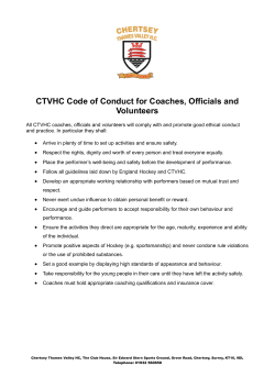 CTVHC Code of Conduct for Coaches, Officials and Volunteers
