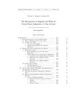 The Recognition in England and Wales of United States Judgments