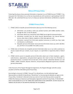 Notice of Privacy Policy STABLE Privacy Policy
