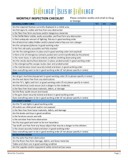 MONTHLY INSPECTION CHECKLIST