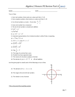 Algebra 2 Honors FE Review Part A