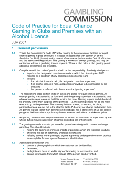 Code of practice for equal chance gaming in clubs and pubs 2007