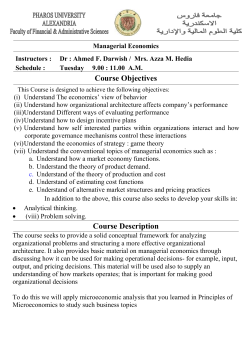 Managerial Economics Dr : Ahmed F. Darwish / Mrs. Azza M. Hedia