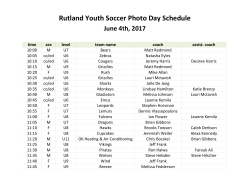 Rutland Youth Soccer Photo Day Schedule
