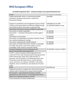 EU Health Programme 2017 &ndash; summary of topics to be opened