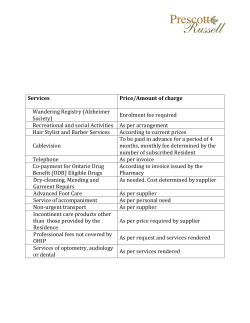 Services Price/Amount of charge Wandering Registry (Alzheimer