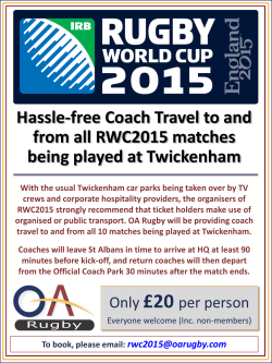 Hassle-free Coach Travel to and from all RWC2015 matches being