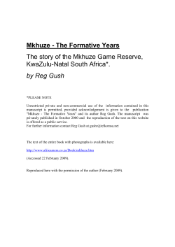 Mkhuze - The Formative Years The story of the Mkhuze Game
