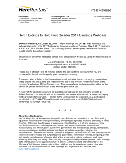 Herc Holdings to Hold First Quarter 2017 Earnings Webcast