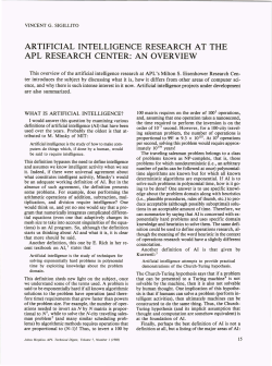 artificial intelligence research at the apl research center