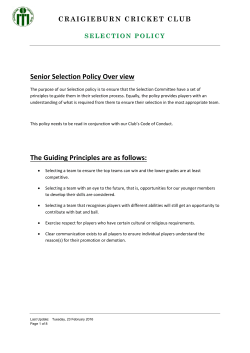 Senior Selection Policy Over view The Guiding Principles are as
