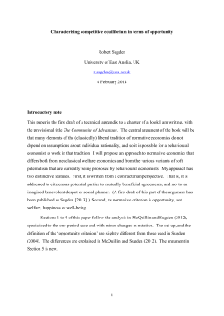1 Characterising competitive equilibrium in terms of opportunity