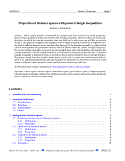 Properties of distance spaces with power triangle