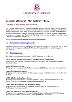 University of Limerick - Alert list for 2017 Entry