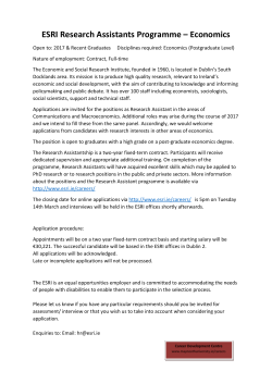 ESRI Research Assistants Programme – Economics