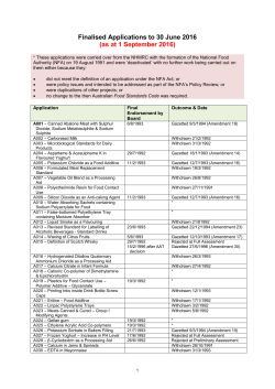 as at 1 September 2016 - Food Standards Australia New Zealand