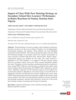 Impact of Class-Wide Peer-Tutoring Strategy on Secondary School
