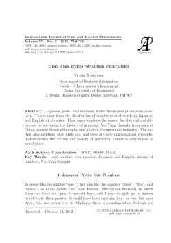 ODD AND EVEN NUMBER CULTURES Yutaka Nishiyama